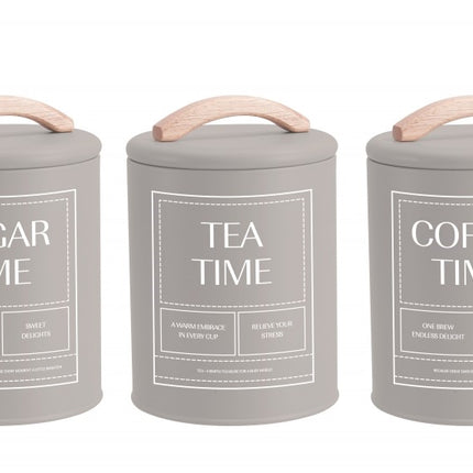 Set 3 Almond Cream Metal Coffee Tea Sugar Storage Tins 11x15cm