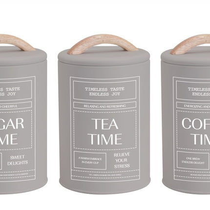 Set 3 Almond Cream Metal Coffee Tea Sugar Storage Tins 11x19cm