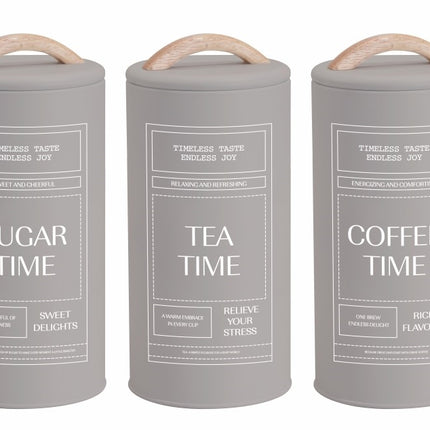 Set 3 Almond Cream Metal Coffee Tea Sugar Storage Tins 11x19cm