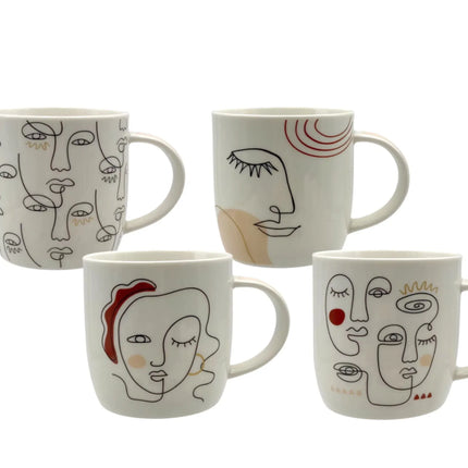 Bulk 36 Abstract Faces New Bone China Mug 340ml 4 Asst