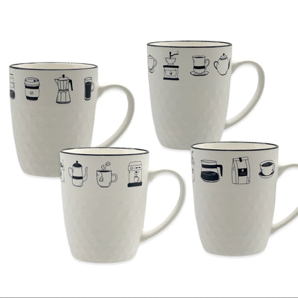 Bulk 24 Embossed Mug New Bone China 380ml 4 Asst
