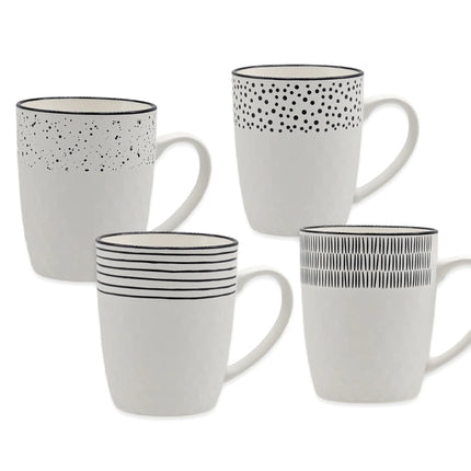 Bulk 24 Embossed Mug With Black New Bone China 380ml Asst Des