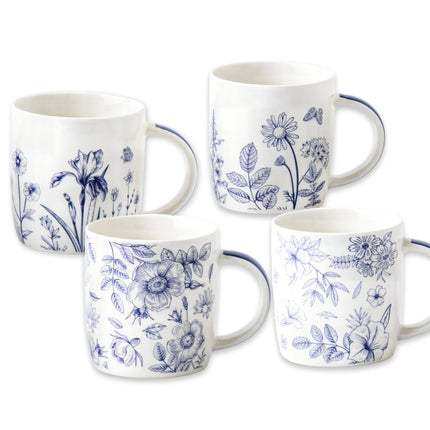 Bulk 24 Elegant Blue Floral New Bone China Mug 360ml 4 Asst