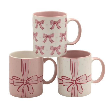 Bulk 24 Pink Bow Mug New Bone China 340mls Asst Des