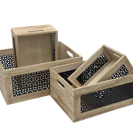 Bulk 4 Paulownia Wood Crate Black s/4 40x30x18cmh