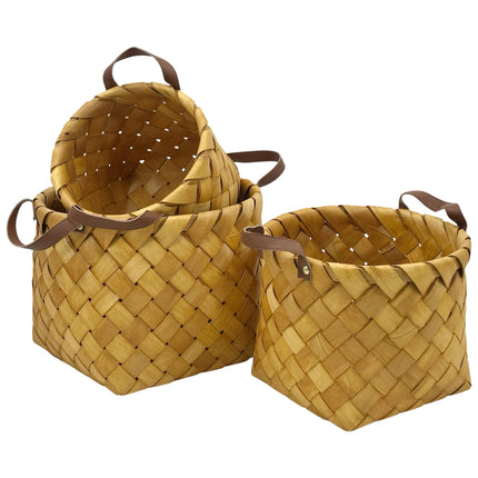 Set 3 Plywood Hand Woven Baskets 36cm, 30cm, 18cm