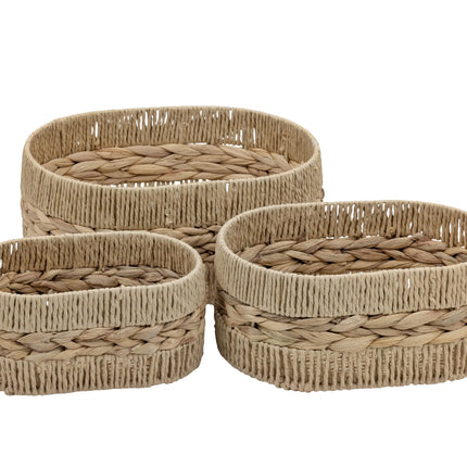 Bulk 4 Natural Water Hyacinth & Paper Rope Basket Oval s/3 34x25x15