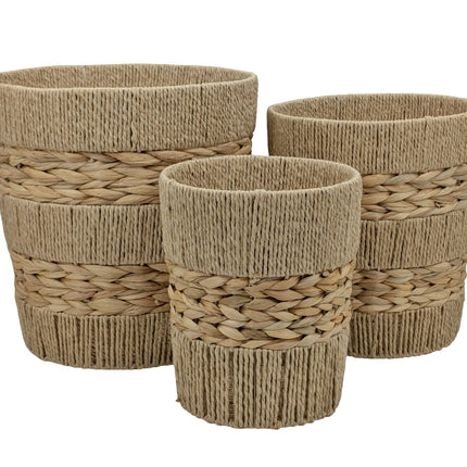 Bulk 2 Natural Water Hyacinth & Paper Rope Basket Round s/3 39x31x4