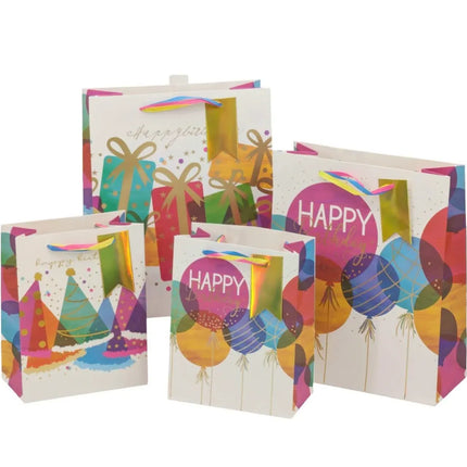Bulk 24 Joyful Celebration Gift Bag Lrg 32x26x12cm 3 Asst