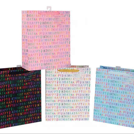 Bulk 24 Everyday Birthday Gift Bag Lrg 32x26x12cm 4 Asst