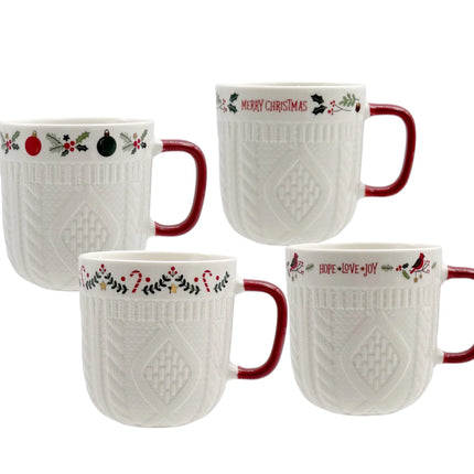 Bulk 24 Xmas Embossed Mug New Bone China 345ml 4 Asst