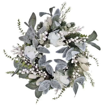 Bulk 3 Xmas White Hydrangea & Berry Wreath 55cm
