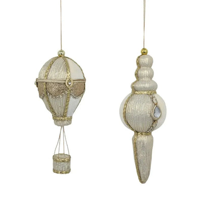 Bulk 24 Xmas Champagne & White Velvet Ornament 18/22cm 2 Asst