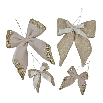Bulk 24 Xmas Champagne & White Velvet Bow 11cm 2 Asst