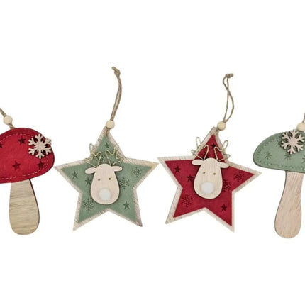 Bulk 24 Xmas Felt Star & Mushroom Hanger 11cm 4 Asst