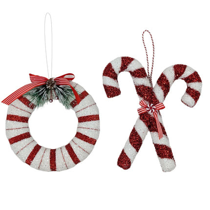 Bulk 12 Xmas R&w Glitter Candycane Wreath Hanging 25cm