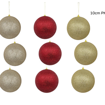Bulk 24 Xmas Tree Glitter Bauble Polystyrene Xlrg 10cm pk3 3 Asst