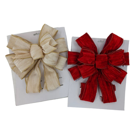 Bulk 12 Xmas Red & Champagne Tree Topper Bow 28x78cm 2 Asst