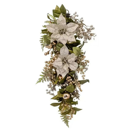 Bulk 4 Xmas Champagne Poinsettia Luxe Tears Drop 71cm