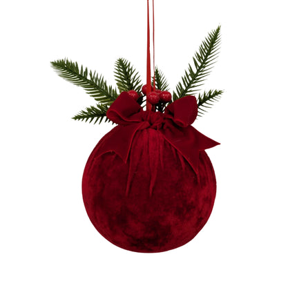 Bulk 12 Xmas Red Velvet Bauble W Ornament 18cm