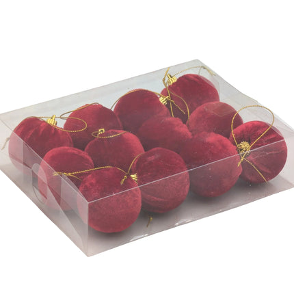 Bulk 24 Xmas Red Velvet Bauble d5cm pk12