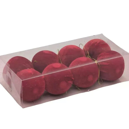 Bulk 24 Xmas Red Velvet Bauble d6cm pk8