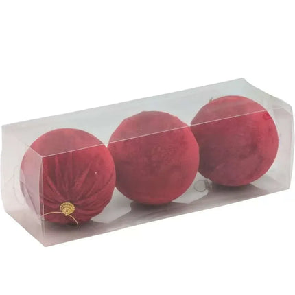 Bulk 12 Xmas Red Velvet Bauble d10cm pk3