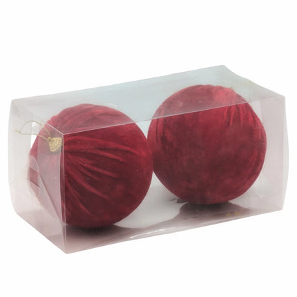 Bulk 12 Xmas Red Velvet Bauble d12cm pk2
