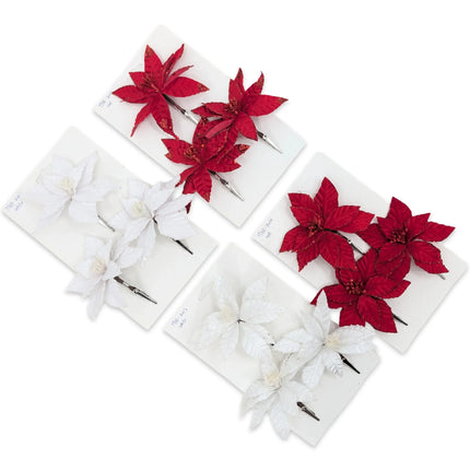 Bulk 24 Xmas Small Poinsettia s/3 9x10cm 4 Asst