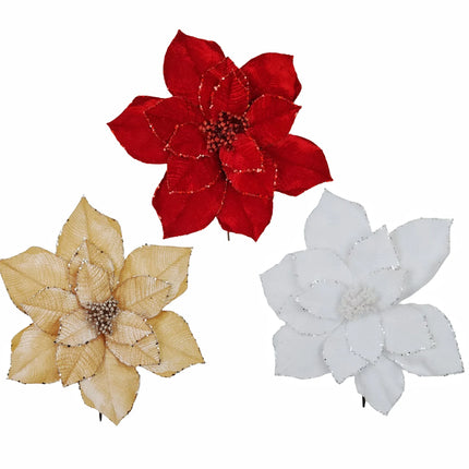Bulk 24 Xmas Poinsettia Asst Col d40x40cm 3 Asst
