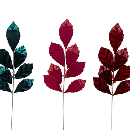 Bulk 24 Xmas Velvet Leaf Pick 76cm 3 Asst