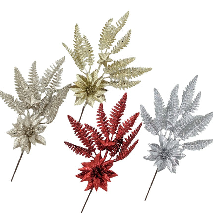 Bulk 36 Xmas Glitter Pick 30cm 4 Asst