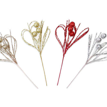 Bulk 24 Xmas Glitter Pick 52cm 4 Asst