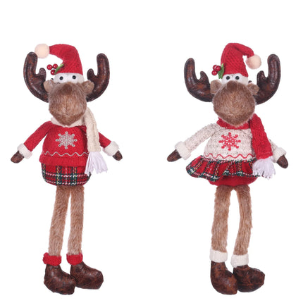 Bulk 12 Xmas Sitting Reindeer W Dangling Legs 16x12x41cm 2 Asst