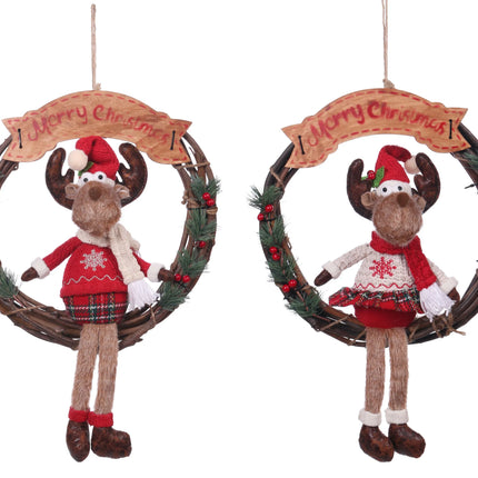 Bulk 8 Xmas Wreath W Reindeer 33x11x46cm 2 Asst