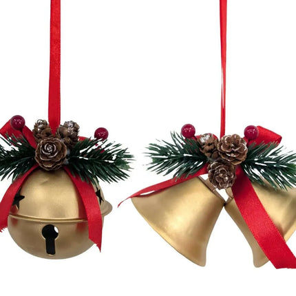Bulk 24 Xmas Gold Metal Bell Hanger 7.5-10cm 2 Asst