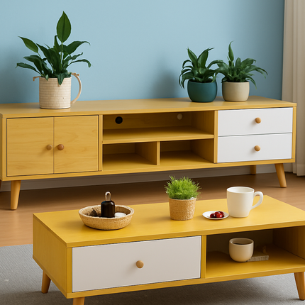 NNECN Modern Living Room TV Stand Table Set