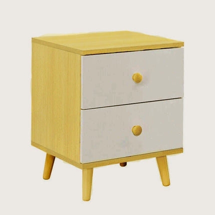NNECN Wooden Bedside Cabinet with Two Drawers and Sturdy Legs