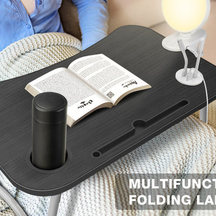 NNECN Laptop Desk Bed Table Tray Folding Breakfast Table Portable Lap Standing Desk Notebook Stand Reading Holder for Bed/Sofa Large Lap Desk with USB-Charger and Cup-Holder