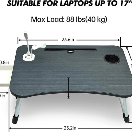 NNECN Laptop Desk Bed Table Tray Folding Breakfast Table Portable Lap Standing Desk Notebook Stand Reading Holder for Bed/Sofa Large Lap Desk with USB-Charger and Cup-Holder