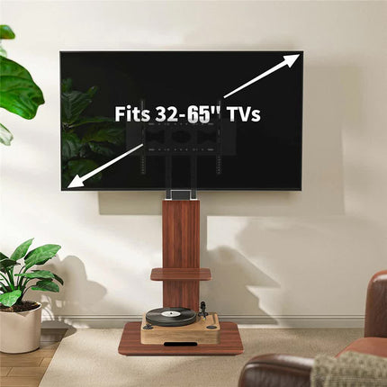 32"-65" Tv Floor Stand Adjustable Corner Tv Mount Bracket With Sturdy Wood Base