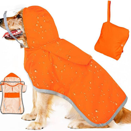 XXL Orange Reflective Adjustable Pet Raincoat with Hood - Waterproof Dog Jacket, Adjustable Dog Poncho for Outdoor Protection