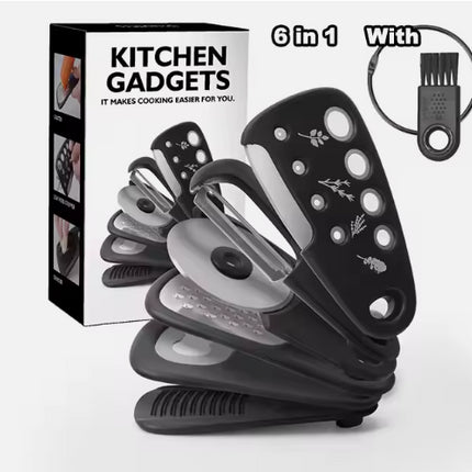 Stackable Kitchen Tool Set - Multi-Function Grater, Herb Cutter, Garlic Press, Can Opener, Cheese Grater, Pizza Cutter & Spice Set