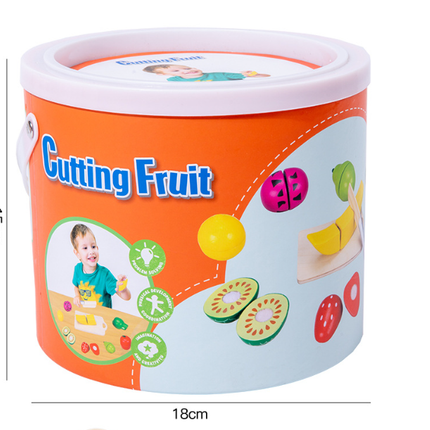 Kids Wooden Fruit Cutting Toy Set - 8 Fruits, Knife, and Cutting Board, 18x15cm Storage Container