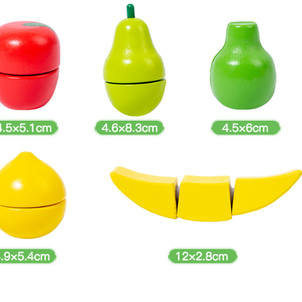 Kids Wooden Fruit Cutting Toy Set - 8 Fruits, Knife, and Cutting Board, 18x15cm Storage Container