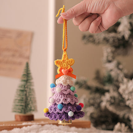 2 Pcs Style B Yellow and Purple Handmade Crochet Christmas Tree Ornament - Festive Hanging Decoration with Jingle Bell