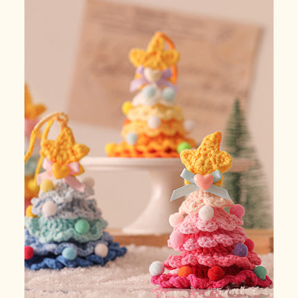 2 Pcs Style B Yellow and Purple Handmade Crochet Christmas Tree Ornament - Festive Hanging Decoration with Jingle Bell