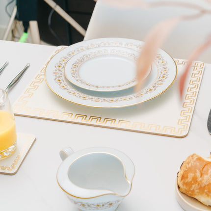 8 Pcs Clevinger  MDF Placemats and Coasters Gold Border