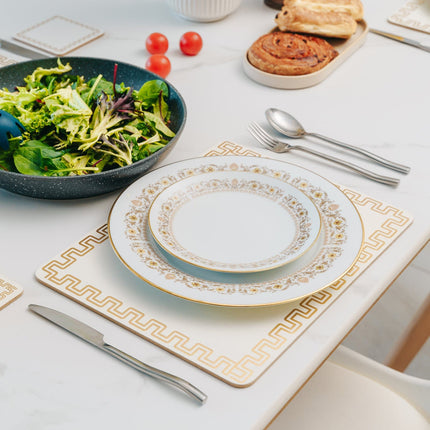 8 Pcs Clevinger  MDF Placemats and Coasters Gold Border