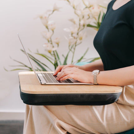 2 Pcs Portable Bamboo Lap Tray Workstation – Bamboo/Plywood Top, Soft Micro-Bead Base